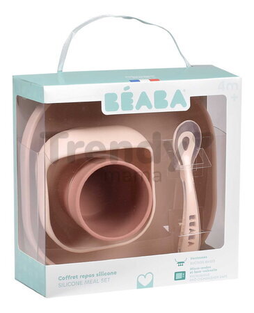 Jedálenská súprava Silicone Meal Set Cotton Candy Beaba zo silikónu 4 dielna ružová od 4 mes