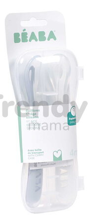 Prvé tréningové lyžičky First Age Silicone Spoons Pebble Cloud Blue Duo Beaba zo silikónu na samostatné jedenie v praktickom obale 2 kusy modro-biele 