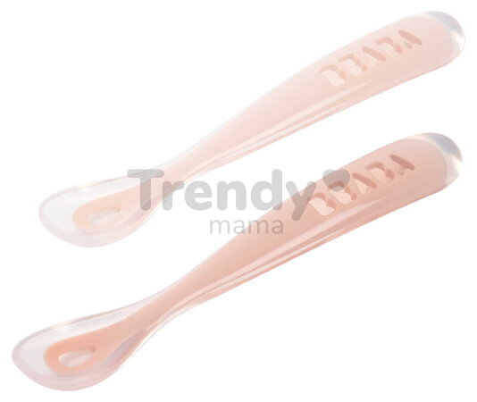 Prvé tréningové lyžičky First Age Silicone Spoons Cotton Candy Sorbet Duo Beaba zo silikónu na samostatné jedenie v praktickom obale 2 kusy ružové od 