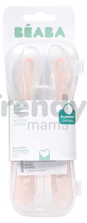 Prvé tréningové lyžičky First Age Silicone Spoons Cotton Candy Sorbet Duo Beaba zo silikónu na samostatné jedenie v praktickom obale 2 kusy ružové od 