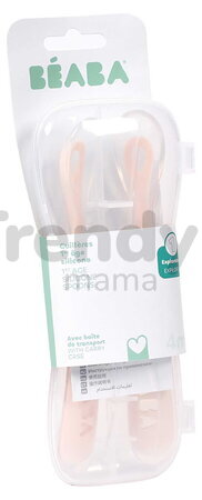 Prvé tréningové lyžičky First Age Silicone Spoons Cotton Candy Sorbet Duo Beaba zo silikónu na samostatné jedenie v praktickom obale 2 kusy ružové od 