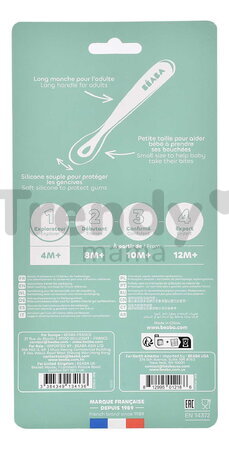 Prvé tréningové lyžičky First Age Silicone Spoons Pebble Cloud Blue Baltic Blue Clay Set Beaba zo silikónu na samostatné jedenie 4 kusy od 4 mes BE913