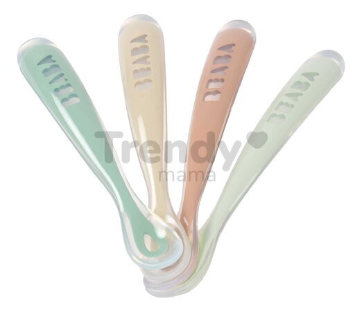 Prvé tréningové lyžičky First Age Silicone Spoons Natural Set Beaba zo silikónu na samostatné jedenie 4 kusy od 4 mes BE913625