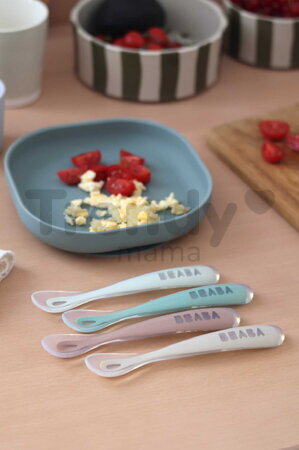 Prvé tréningové lyžičky First Age Silicone Spoons Natural Set Beaba zo silikónu na samostatné jedenie 4 kusy od 4 mes BE913625