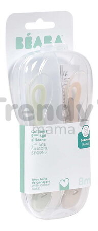 Tréningové lyžičky Second Age Silicone Spoons Clay Misty Green Beaba zo silikónu na samostatné jedenie 2 kusy zeleno-hnedé od 8 mes
