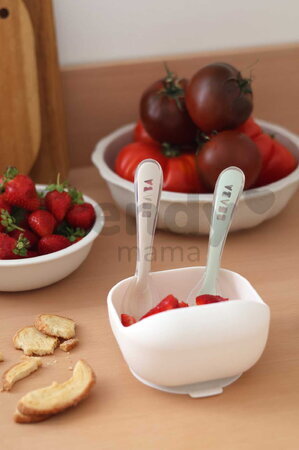 Tréningové lyžičky Second Age Silicone Spoons Clay Misty Green Beaba zo silikónu na samostatné jedenie 2 kusy zeleno-hnedé od 8 mes