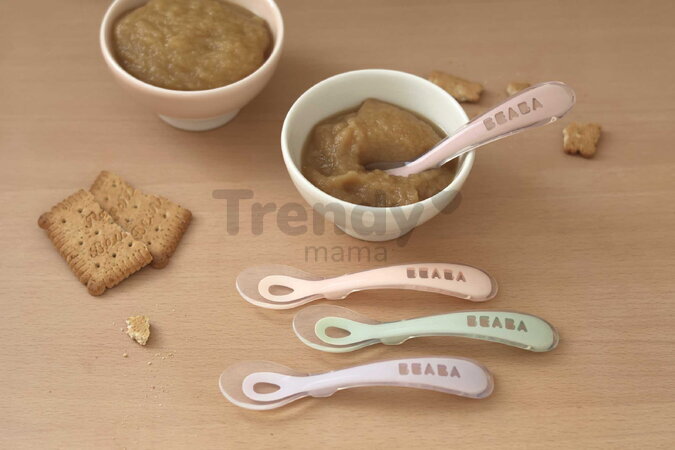 Tréningové lyžičky Second Age Silicone Spoons Cotton Candy Sorbet Mystic Green Lilac Set Beaba zo silikónu na samostatné jedenie 4 kusy od 8 mes