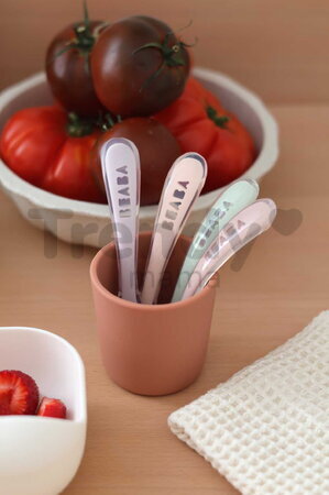 Tréningové lyžičky Second Age Silicone Spoons Cotton Candy Sorbet Mystic Green Lilac Set Beaba zo silikónu na samostatné jedenie 4 kusy od 8 mes