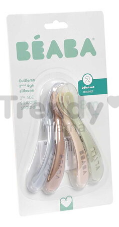 Tréningové lyžičky Second Age Silicone Spoons Natural Set Beaba zo silikónu na samostatné jedenie 4 kusy od 8 mes