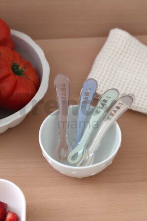 Tréningové lyžičky Second Age Silicone Spoons Natural Set Beaba zo silikónu na samostatné jedenie 4 kusy od 8 mes