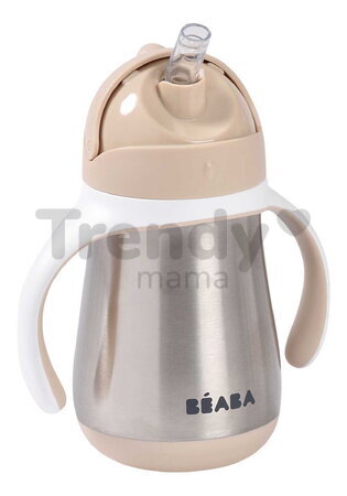 Fľaša s dvojitými stenami Stainless Steel Straw Cup Clay Beaba z nehrdzavejúcej ocele 250 ml hnedá od 8 mes