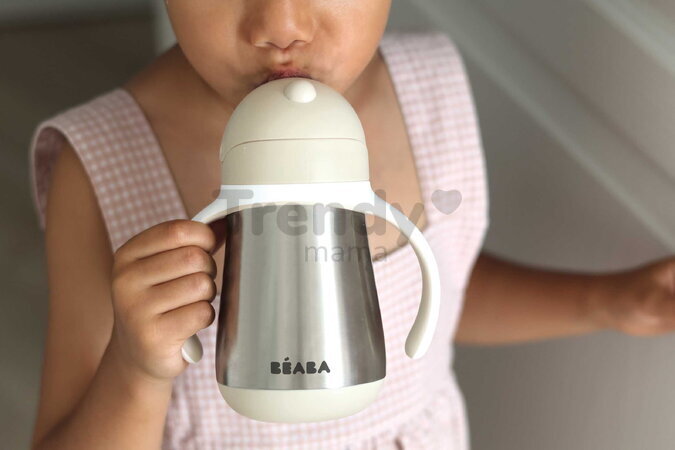 Fľaša s dvojitými stenami Stainless Steel Straw Cup Clay Beaba z nehrdzavejúcej ocele 250 ml hnedá od 8 mes