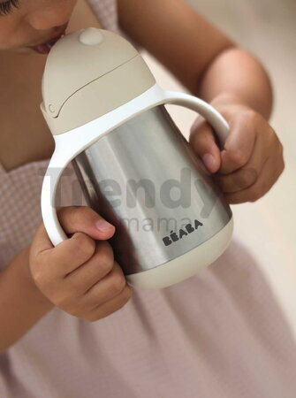 Fľaša s dvojitými stenami Stainless Steel Straw Cup Clay Beaba z nehrdzavejúcej ocele 250 ml hnedá od 8 mes