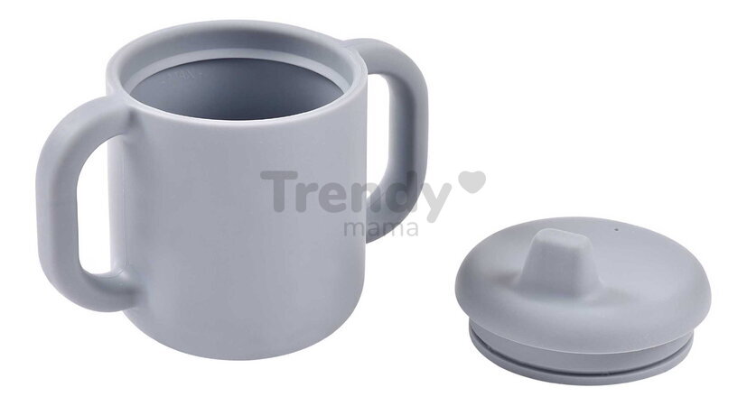 Hrnček pre bábätká Silicone Training Cup Pebble Beaba s vrchnákom na samostatné pitie sivý od 8 mes