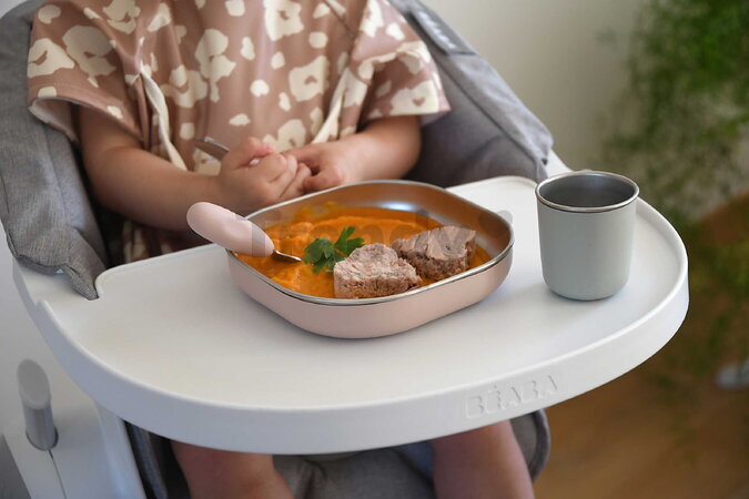 Jedálenská súprava Stainless Steel Meal Set Cotton Candy Beaba z nehrdzavejúcej ocele 3 dielna ružová od 4 mes