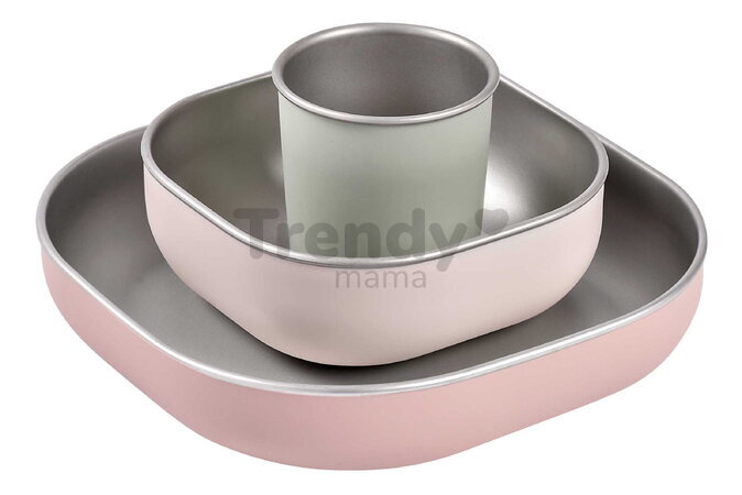 Jedálenská súprava Stainless Steel Meal Set Cotton Candy Beaba z nehrdzavejúcej ocele 3 dielna ružová od 4 mes