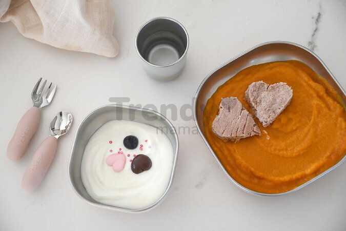 Jedálenská súprava Stainless Steel Meal Set Cotton Candy Beaba z nehrdzavejúcej ocele 3 dielna ružová od 4 mes