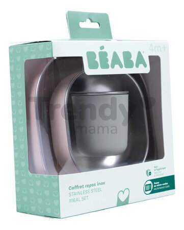Jedálenská súprava Stainless Steel Meal Set Cotton Candy Beaba z nehrdzavejúcej ocele 3 dielna ružová od 4 mes