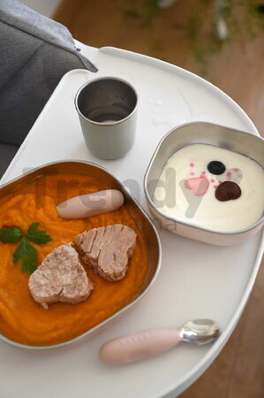 Jedálenská súprava Stainless Steel Meal Set Cotton Candy Beaba z nehrdzavejúcej ocele 3 dielna ružová od 4 mes
