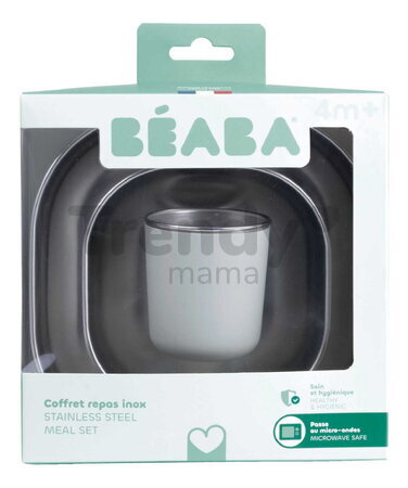 Jedálenská súprava Stainless Steel Meal Set Cotton Candy Beaba z nehrdzavejúcej ocele 3 dielna ružová od 4 mes