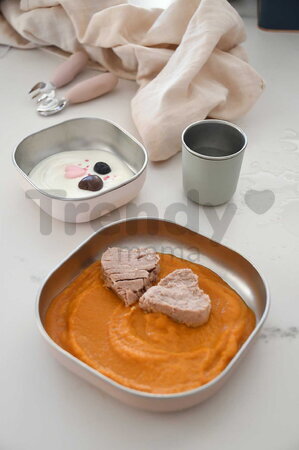 Jedálenská súprava Stainless Steel Meal Set Cotton Candy Beaba z nehrdzavejúcej ocele 3 dielna ružová od 4 mes