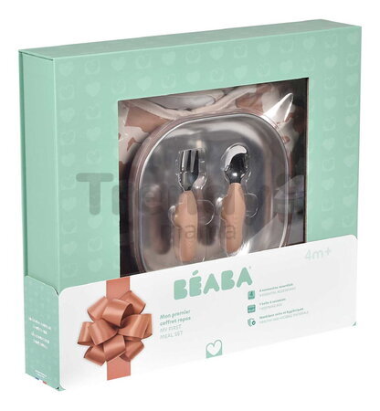 Jedálenská súprava First Meals Gift Set Savannah Bloom Beaba z nehrdzavejúcej ocele 4 dielna v darčekovom balení ružová od 4 mes BE913638