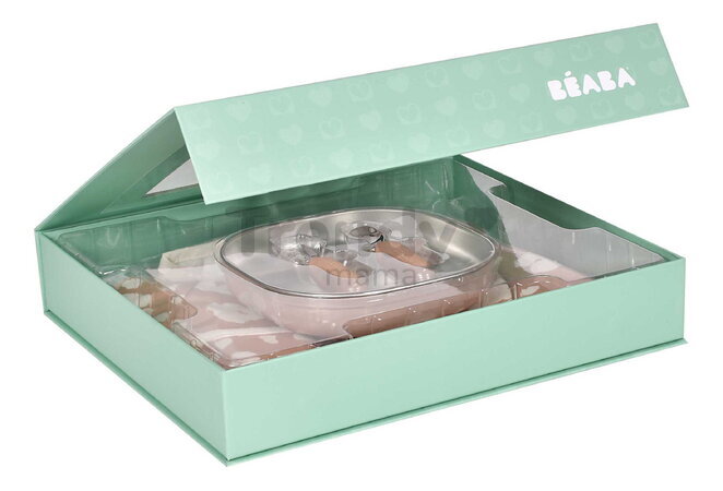 Jedálenská súprava First Meals Gift Set Savannah Bloom Beaba z nehrdzavejúcej ocele 4 dielna v darčekovom balení ružová od 4 mes BE913638