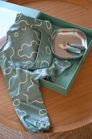 Jedálenská súprava First Meals Gift Set Sage Green Beaba z nehrdzavejúcej ocele 4 dielna v darčekovom balení zelená od 4 mes BE913639