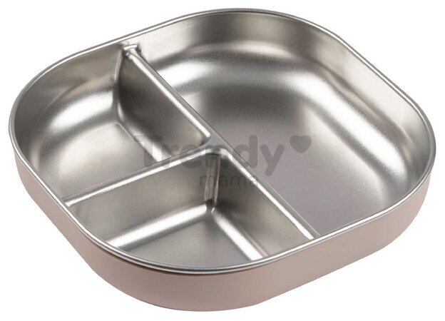 Tanier pre bábätká Stainless Steel Divided Plate Cotton Candy Beaba z nehrdzavejúcej ocele rozdelený ružový od 4 mes BE913640