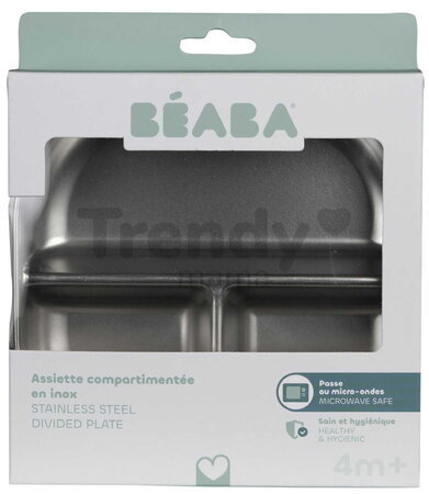 Tanier pre bábätká Stainless Steel Divided Plate Cotton Candy Beaba z nehrdzavejúcej ocele rozdelený ružový od 4 mes BE913640