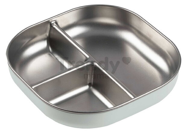 Tanier pre bábätká Stainless Steel Divided Plate Misty Green Beaba z nehrdzavejúcej ocele rozdelený zelený od 4 mes BE913641