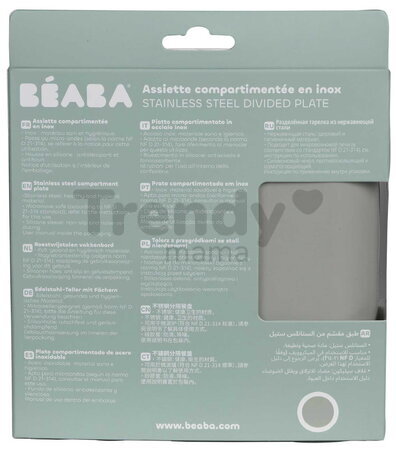 Tanier pre bábätká Stainless Steel Divided Plate Misty Green Beaba z nehrdzavejúcej ocele rozdelený zelený od 4 mes BE913641