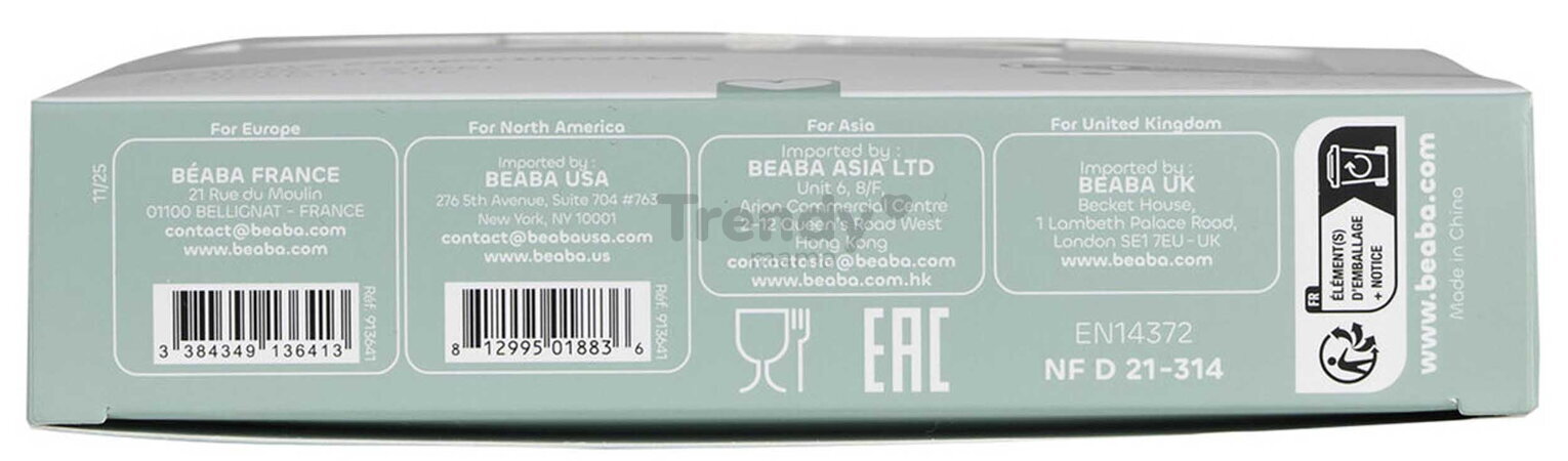 Tanier pre bábätká Stainless Steel Divided Plate Misty Green Beaba z nehrdzavejúcej ocele rozdelený zelený od 4 mes BE913641