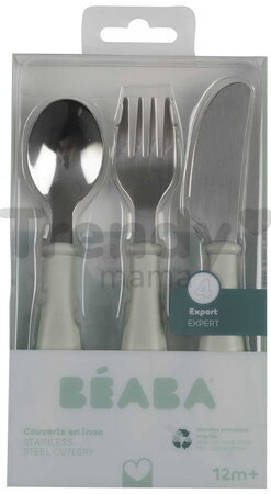 Detský príbor Stainless Steel Cutlery Set Misty Green Beaba z nehrdzavejúcej ocele lyžička vidlička a nôž zelený od 8 mes BE913642
