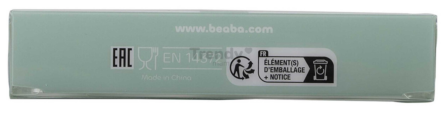 Detský príbor Stainless Steel Cutlery Set Misty Green Beaba z nehrdzavejúcej ocele lyžička vidlička a nôž zelený od 8 mes BE913642