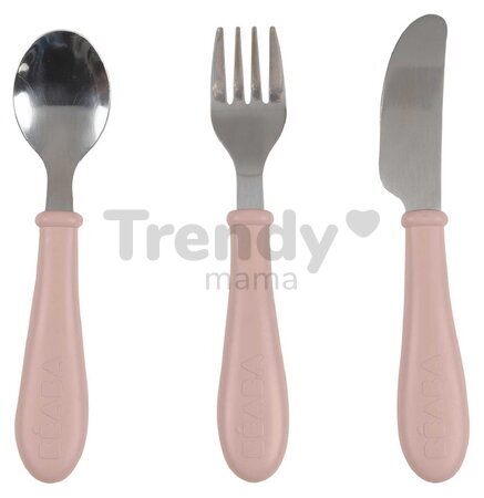 Detský príbor Stainless Steel Cutlery Set Cotton Candy Beaba z nehrdzavejúcej ocele lyžička vidlička a nôž ružový od 8 mes BE913643