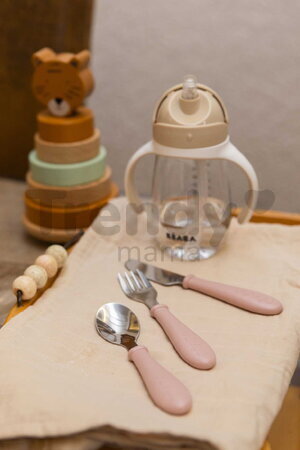 Detský príbor Stainless Steel Cutlery Set Cotton Candy Beaba z nehrdzavejúcej ocele lyžička vidlička a nôž ružový od 8 mes BE913643