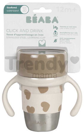 Hrnček pre deti Stainless Steel Learning Cup Click & Drink BigLove Beaba na samostatné pitie z nehrdzavejúcej ocele hnedý od 12 mes