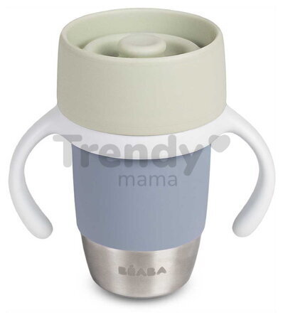 Hrnček pre deti Stainless Steel Learning Cup Click & Drink Pebble Beaba na samostatné pitie z nehrdzavejúcej ocele modro-zelený od 12 mes