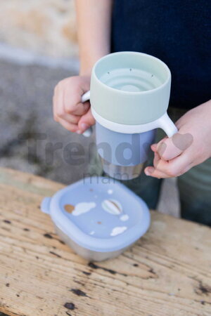 Hrnček pre deti Stainless Steel Learning Cup Click & Drink Pebble Beaba na samostatné pitie z nehrdzavejúcej ocele modro-zelený od 12 mes