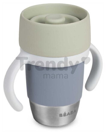 Hrnček pre deti Stainless Steel Learning Cup Click & Drink Pebble Beaba na samostatné pitie z nehrdzavejúcej ocele modro-zelený od 12 mes