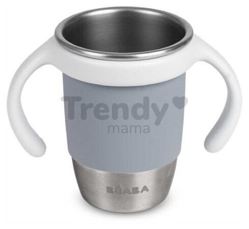 Hrnček pre deti Stainless Steel Learning Cup Click & Drink Pebble Beaba na samostatné pitie z nehrdzavejúcej ocele modro-zelený od 12 mes