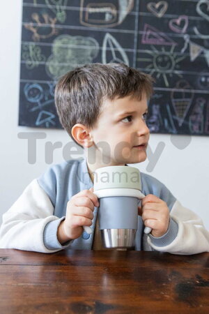 Hrnček pre deti Stainless Steel Learning Cup Click & Drink Pebble Beaba na samostatné pitie z nehrdzavejúcej ocele modro-zelený od 12 mes