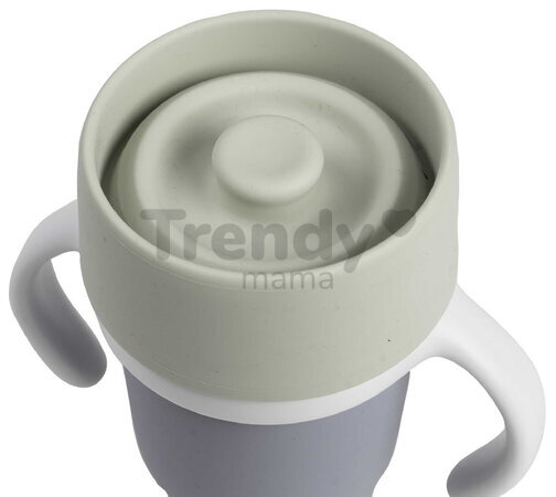 Hrnček pre deti Stainless Steel Learning Cup Click & Drink Pebble Beaba na samostatné pitie z nehrdzavejúcej ocele modro-zelený od 12 mes