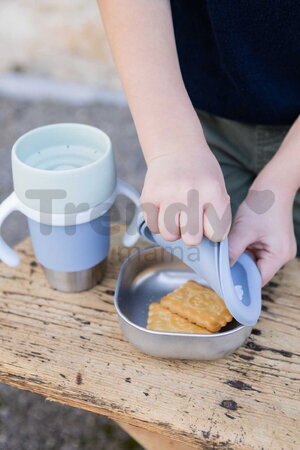 Hrnček pre deti Stainless Steel Learning Cup Click & Drink Pebble Beaba na samostatné pitie z nehrdzavejúcej ocele modro-zelený od 12 mes