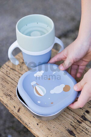 Hrnček pre deti Stainless Steel Learning Cup Click & Drink Pebble Beaba na samostatné pitie z nehrdzavejúcej ocele modro-zelený od 12 mes