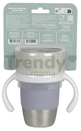 Hrnček pre deti Stainless Steel Learning Cup Click & Drink Pebble Beaba na samostatné pitie z nehrdzavejúcej ocele modro-zelený od 12 mes