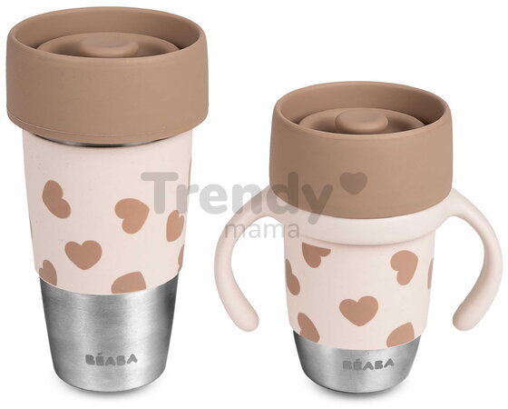 Súprava hrnčekov pre matku a dieťa Mini & Me 2 Stainless Steel Cups Click & Drink BigLove Beaba z nehrdzavejúcej ocele hnedé 2 kusy od 12 mes
