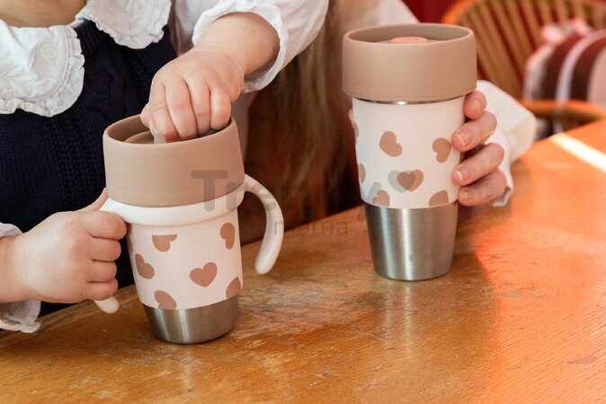 Súprava hrnčekov pre matku a dieťa Mini & Me 2 Stainless Steel Cups Click & Drink BigLove Beaba z nehrdzavejúcej ocele hnedé 2 kusy od 12 mes