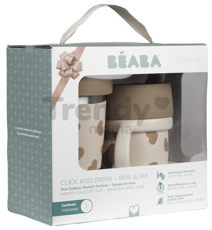 Súprava hrnčekov pre matku a dieťa Mini & Me 2 Stainless Steel Cups Click & Drink BigLove Beaba z nehrdzavejúcej ocele hnedé 2 kusy od 12 mes